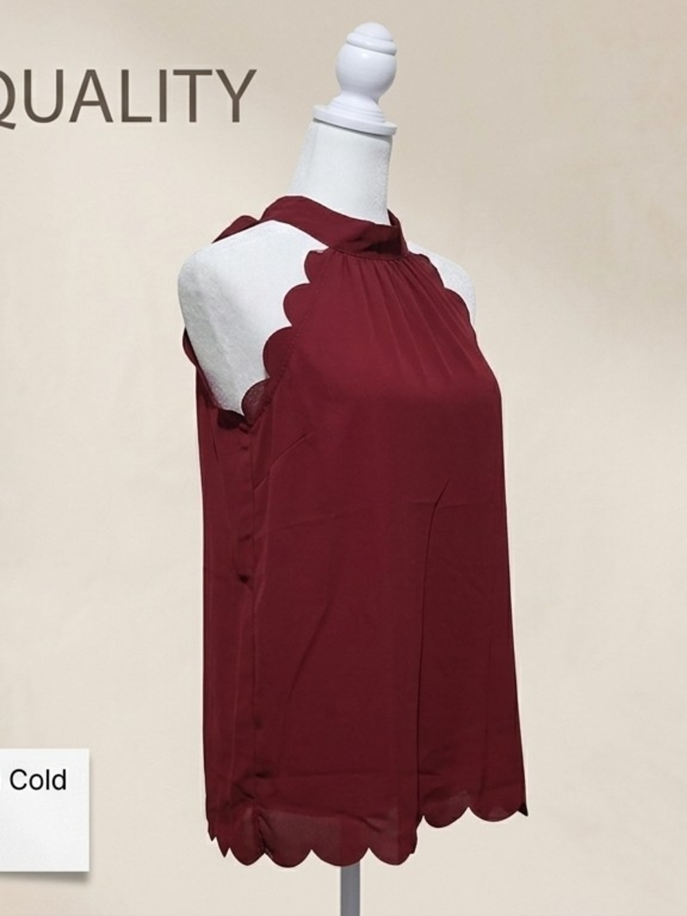 Burgundy Scalloped Halter Neck Blouse Top Size M Wine Red